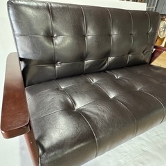 【美品】2人掛け レザー調ソファ キャメル★カフェ風・まとめ買い割引ありの画像