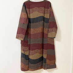 【新品未使用】ロングワンピース　ボーダー　パッチワーク　レッド系　体型カバー　韓国　【L】の画像