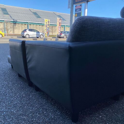 店頭引き渡し 中古 レザー L字ソファ 3～４人掛け グレー 黒