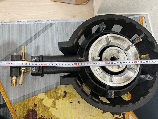 TS-208 【タチバナ】鋳物コンロ 二重 羽根付 種火無 全長525×直径330×高さ130(mm)/業務用/美品中古((値下げ交渉