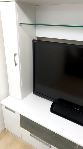 大容量収納付きテレビ台 テレビボード　テレビスタンド ホワイト 白 引き出し 棚・扉・ガラス板付き