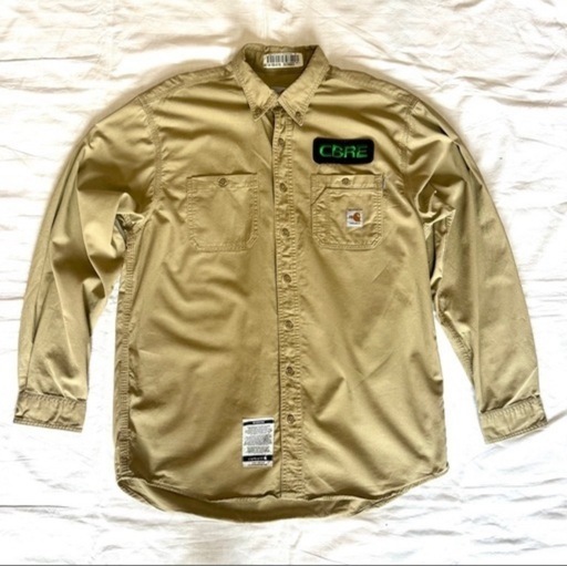 00sCarhartt FR難燃 ワークシャツL〜XL企業ワッペン ビッグサイズ