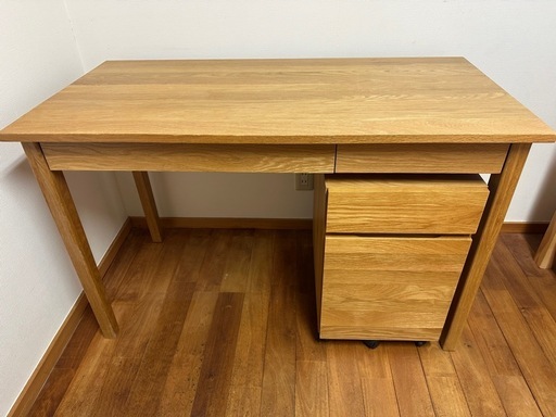 無印良品 勉強机 オーク材 木製デスク & キャビネット MUJI 2点セット 幅110cm 作業台 美品