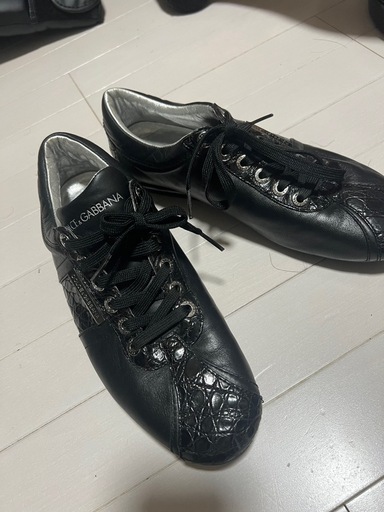 DOLCE&GABBANA ドルガバ レザースニーカー（クロコ型押し）ブラック