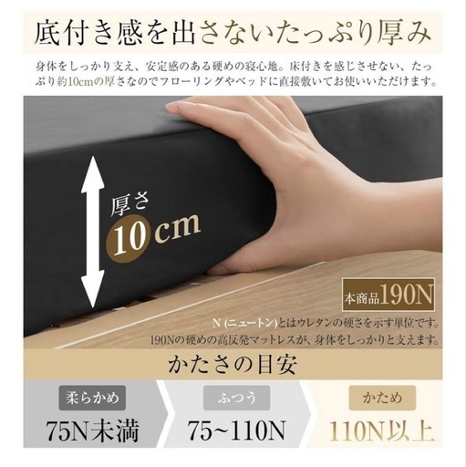 マットレス シングル 三つ折り 高反発 極厚　10cm 消臭炭加工