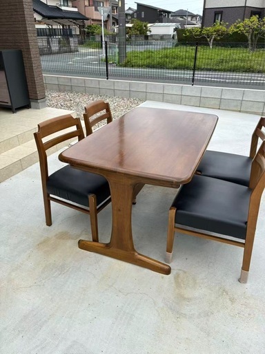 ヴィンテージ風 木製ダイニングテーブル + チェア4脚セット 日本製風 長座席