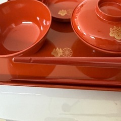 お食い初め用品 7点セット 赤色漆器　明治神宮の画像