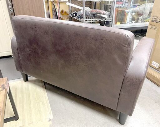 2人掛け 2Pソファ レザーファブリック 幅約116cm ヴィンテージダーク ダークブラウン 茶 ☆札幌市 白石店