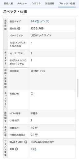 パナソニック TH-24C305 24型　液晶テレビ