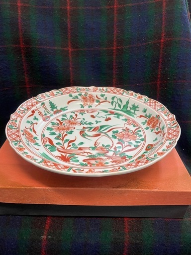 たち吉 赤絵花鳥 大皿 盛皿 飾り皿 直径約32cm 共箱付き