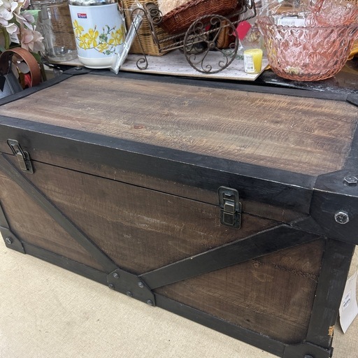 【ドリーム池田店♪ジモティ割対象】 ヴィンテージ調木箱 宝箱 木製家具 トランク ボックス BOX レトロ調【49526】