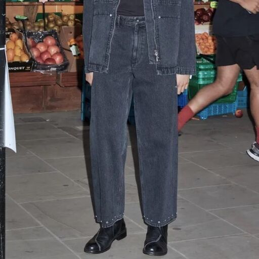 Omar Afridi オマールアフリディ 23SS RIVETED WIDE CROPPED DENIM TROUSERS リベットワイドデニムパンツ OA-SS23-TRS-104-01 48 SHADED BLACK ジップフライ ジーンズ ボトムス【新古品】【中古】【Omar Afridi】