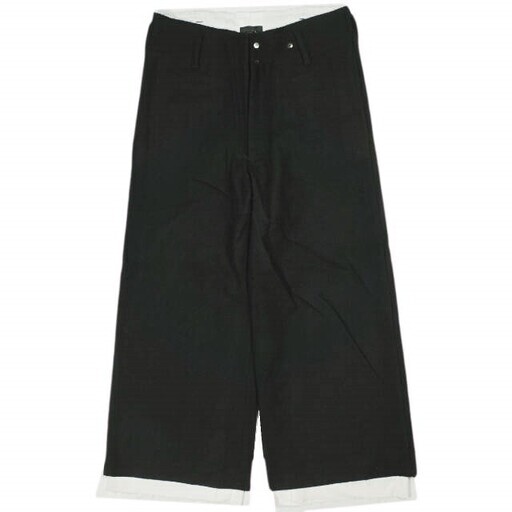 Omar Afridi オマールアフリディ イギリス製 A TROUSERS BLACK MELTON ウールメルトン ワイドトラウザーズ OA-AW21-TRS-103-01 48 ブラック ジップフライ パンツ 定価88,550円 ボトムス【新古品】【中古】【Omar Afridi】