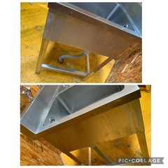 N314019 ステンレス 2槽シンク 流し台 蛇口付き 厨房用品 W825D600H800BG100 飲食店 直接引き取り歓迎 大阪の画像