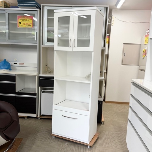 【超美品‼️】定価36,990円♪ 現行モデル ニトリ 60cm幅レンジボード(コパンT 60RB) 食器棚 キッチン収納家具 鏡面仕上げホワイト♪