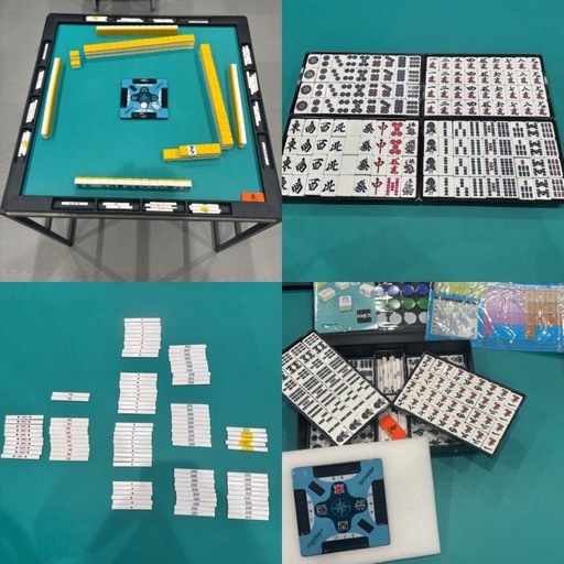 【美品】手積み麻雀セット（AMOS製牌・消音マット）