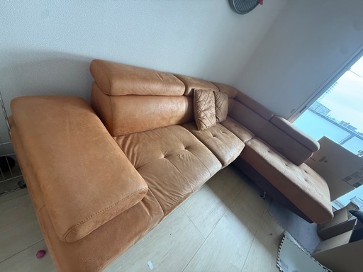 ? 幅259cm×180cm　革カウチソファ  大型  キャメル