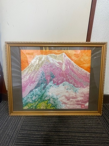 富士山 着物生地アート 額装 約65×50cm 和風インテリア 壁掛