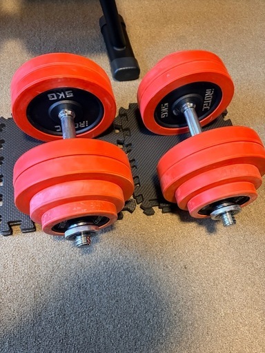 【お取引中】ダンベル30kg×2、ベンチ、プレートラック ホームジムセット 筋トレ