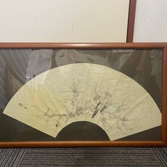 扇面 水墨画 鳥 梅 額装 約78×43cm 和風アート 壁掛けの画像