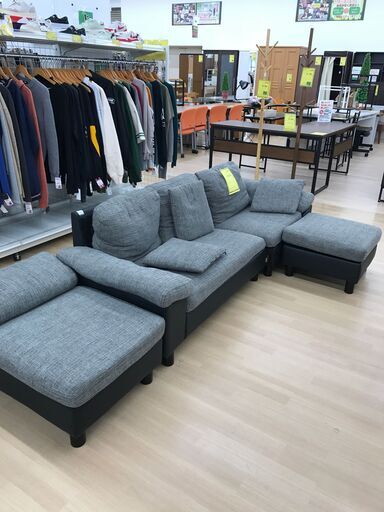 A-1871【リユースのサカイ野々市店】ジモティ来店特価‼  ｿﾌｧ 3人用 ﾌﾞﾗｯｸ／ｸﾞﾚｰ ※クリーニング済み