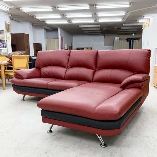 【超美品‼️】定価167,200円♪ 現行モデル ヤマダオリジナル 237cm幅3人掛けカウチソファ 本革製 レッドレザー♪