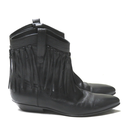 SAINT LAURENT PARIS サンローランパリ イタリア製 フリンジウエスタンショートブーツ 395496 35 ブラック レザー シューズ【中古】【SAINT LAURENT PARIS】