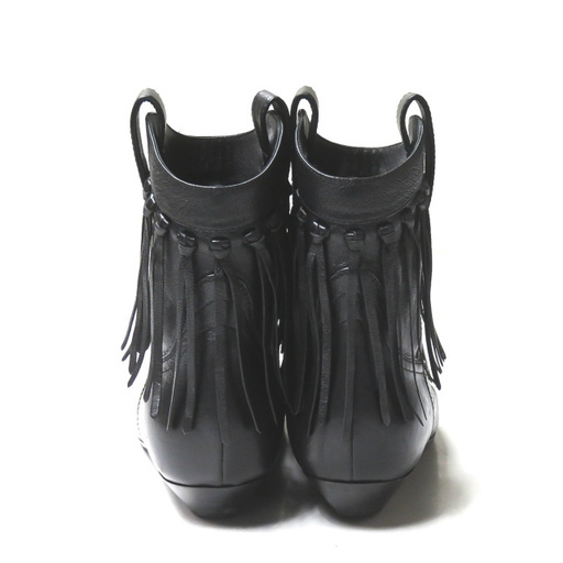 SAINT LAURENT PARIS サンローランパリ イタリア製 フリンジウエスタンショートブーツ 395496 35 ブラック レザー シューズ【中古】【SAINT LAURENT PARIS】