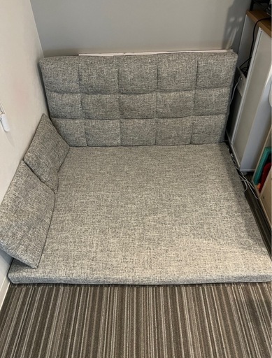 3WAY ソファベッド 2人掛け 幅130cm グレー クッション付き