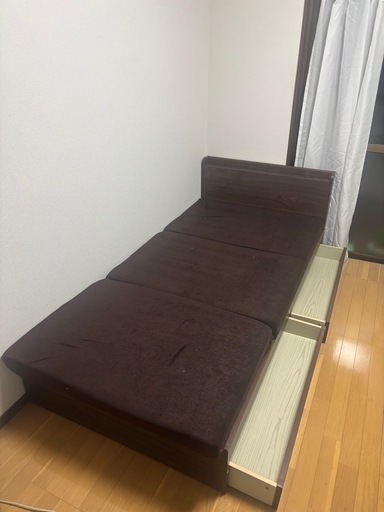 シングルベットマットレス付き　コンセントUSB 引き出し有
