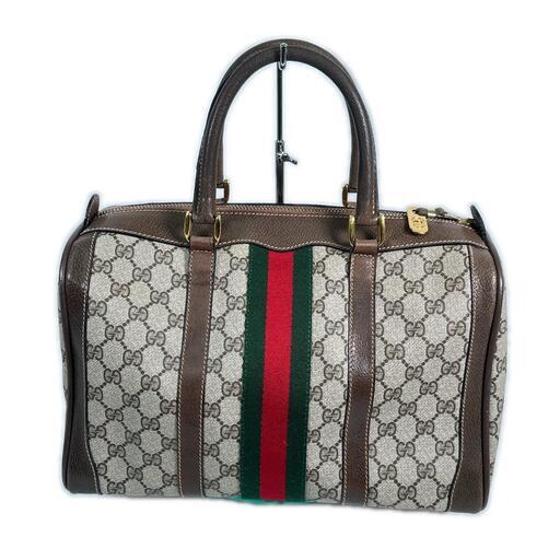 GUCCI グッチ ミニボストンバッグ シェリーライン ヴィンテージ ベージュ レッド グリーン PVCコーティングキャンバス レディ