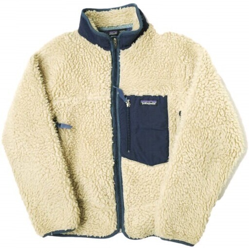 PATAGONIA パタゴニア アメリカ製 2000年製 KID'S CLASSIC RETRO CARDIGAN クラシックレトロカーディガン 85557 KID'S 12 ナチュラル/ネイビー MADE IN USA 00AW ボア フリース ジャケット アウター【中古】【PATAGONIA】