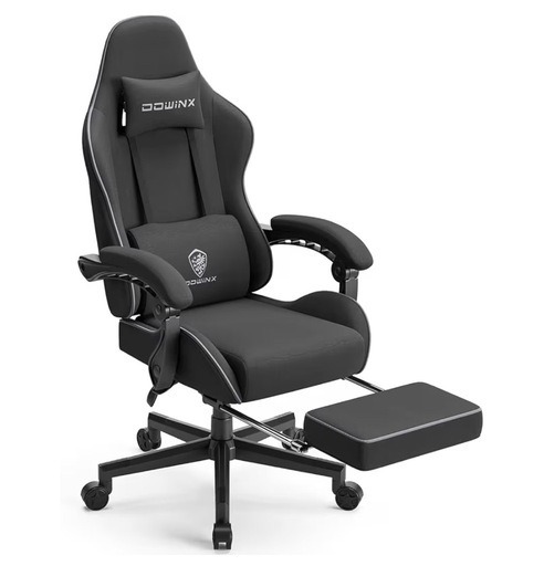 新品　組立済み Dowinx ゲーミングチェア ファブリック 通気性 145°リクライニング オットマン付き ポケットコイル オフィスチェア 椅子 テレワーク 疲れない デスクチェア パソコンチェア イス 布張り pcチェア ブラック LS-665801GM Amazon おすすめ