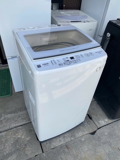 NO C3?福岡市内配送設置無料✨?AQUA 7．0kg全自動洗濯機 オリジナル キーワードホワイト AQW-V7E9 KW  202