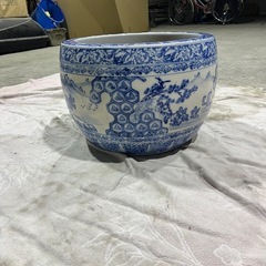 みや古焼 睡蓮鉢 金魚鉢 染付 メダカ 火鉢 陶磁器 陶器製 水鉢の画像