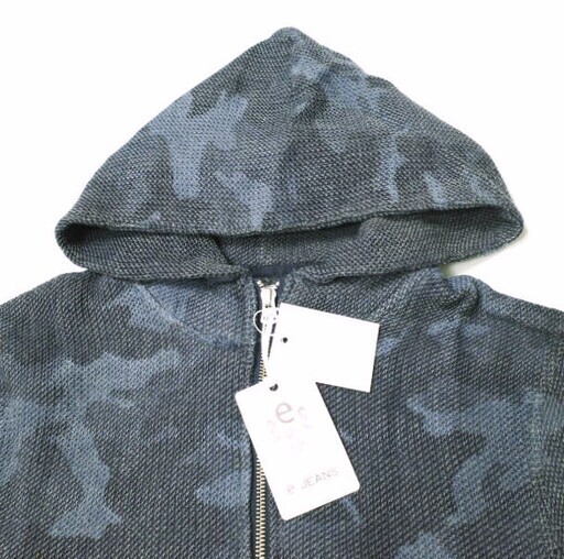 e JEANS イージーンズ 日本製 HONEYCOMB ZIP HOODIE 岡山児島 ハニカムコットン ジップパーカー e903-001 L Indigo Camouflage スウェット ダブルジップ 迷彩 定価41,800円 トップス【新古品】【中古】【e JEANS】