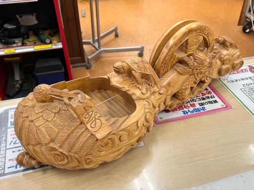 ●骨董品 大型！木彫り「龍の墨壺」美術工芸品　芸術的な彫刻！龍や亀 (蓑亀)と鶴  縁起の良い精巧な彫刻！日本の伝統的な意匠の一つ！