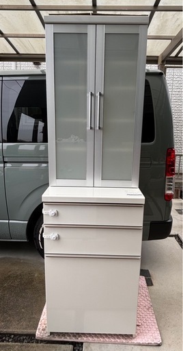 パモウナ 食器棚 キッチンボード レンジ台 ホワイト 引き出し付き
