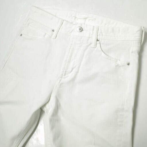 e JEANS イージーンズ 日本製 SLIM STRAIGHT 岡山児島 ダメージ＆リペア加工 スキニーデニムパンツ 171100801 24inch WHITE ジップフライ スリム ジーンズ 定価34,100円 ボトムス【新古品】【中古】【e JEANS】