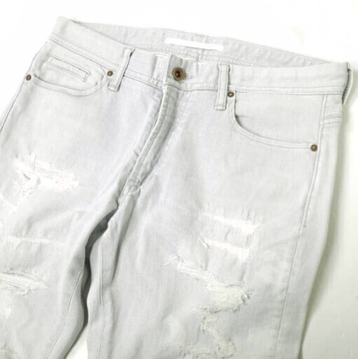 e JEANS イージーンズ 日本製 BOYFRIEND TAPERED 岡山児島 クラッシュ加工 ストレッチスリムテーパードデニムパンツ e-L805-065 23inch(0) Azure Gray ジップフライ ジーンズ 定価36,300円 ボトムス【新古品】【中古】【e JEANS】