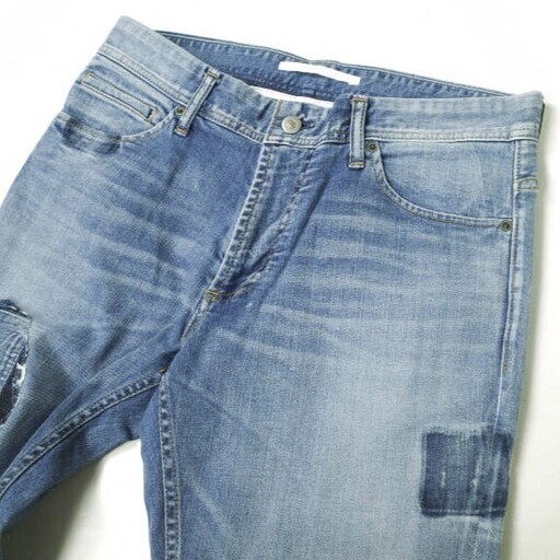e JEANS イージーンズ 日本製 SLIM 岡山児島 ダメージ＆リペアパッチ ストレッチスリムデニムパンツ 171200901 0 majorelle blue ジップフライ ジーンズ 定価38,500円 ボトムス【新古品】【中古】【e JEANS】