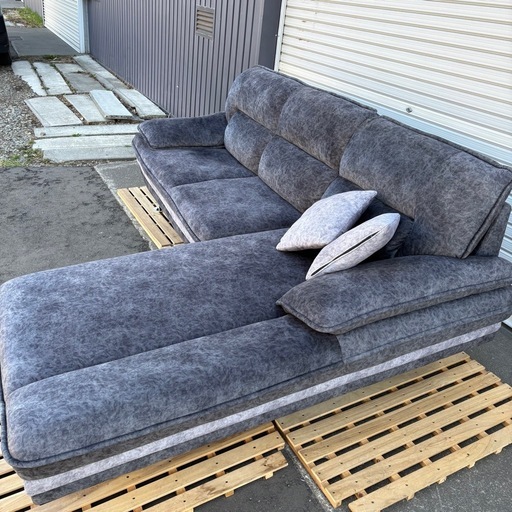 【美品】カウチソファー　ファブリック　L字ソファ　ソファー　椅子　クッション付き