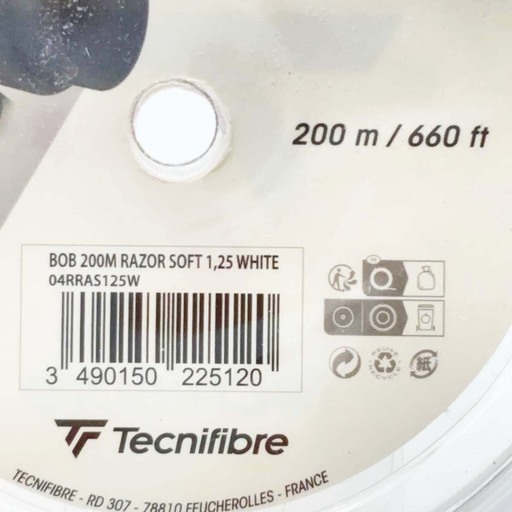 【未使用】テクニファイバー Tecnifibre RAZOR SOFT 125 硬式テニス ストリング ガット 200m ロール レーザーソフト ホワイト 04RRAS125W 1.25mm