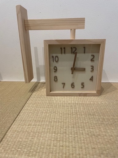 【新品未使用】両面時計 ダブルクロック ナチュラル壁掛け時計 23x23cm 360°回転　おしゃれ 掛け時計