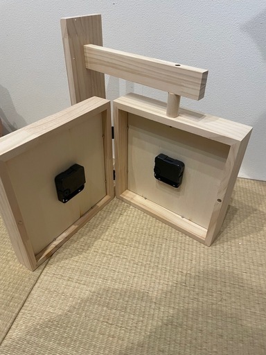 【新品未使用】両面時計 ダブルクロック ナチュラル壁掛け時計 23x23cm 360°回転　おしゃれ 掛け時計