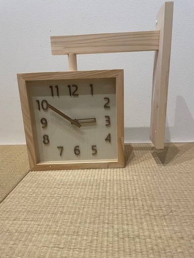 【新品未使用】両面時計 ダブルクロック ナチュラル壁掛け時計 23x23cm 360°回転　おしゃれ 掛け時計