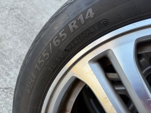 ホンダの軽自動車に NBOX純正アルミホイール BS 155/65R14 4本 2018年製 6-7分山程度