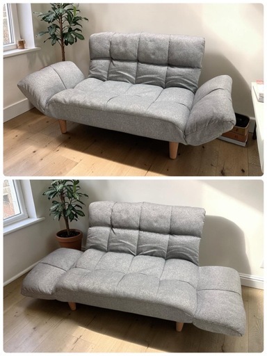 ニトリ コンパクトソファ 布張りタイプ グレー　ペット喫煙無し　幅約160cm ソファ リクライニング ソファー ローソファ 