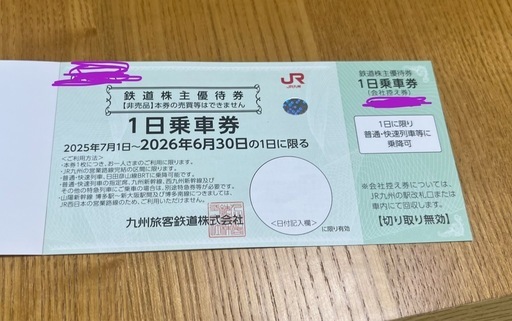 JR九州　鉄道株主優待券　1日乗車券　4枚