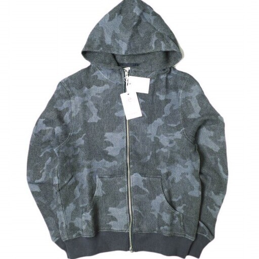 e JEANS イージーンズ 日本製 HONEYCOMB ZIP HOODIE 岡山児島 ハニカムコットン ジップパーカー e903-001 M Indigo Camouflage スウェット ダブルジップ 迷彩 定価41,800円 トップス【新古品】【中古】【e JEANS】